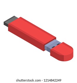 Red usb flash icon. Isometric of red usb flash vector icon for web design isolated on white background
