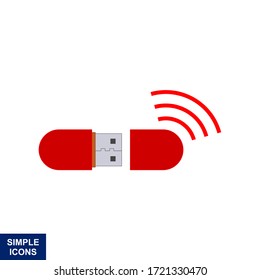 Red USB Wifi cellular service signal. Vector illustration.
