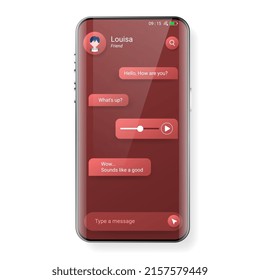 red user interface smartphone reply message template, Smartphone redesign realistic object 