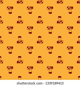 Red User protection icon isolated seamless pattern on brown background. Secure user login, password protected, personal data protection, authentication icon. Flat design. Vector Illustration