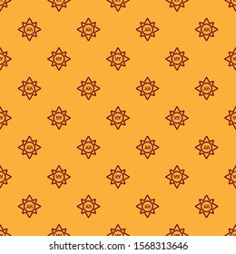 Red UV protection icon isolated seamless pattern on brown background. Ultra violet rays radiation. SPF sun sign.  Vector Illustration