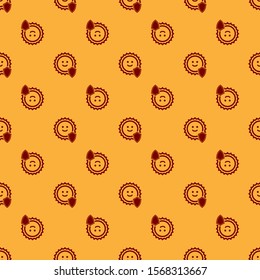 Red UV protection icon isolated seamless pattern on brown background. Sun and shield. Ultra violet rays radiation. SPF sun sign.  Vector Illustration