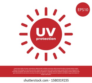 Red UV protection icon isolated on white background. Ultra violet rays radiation. SPF sun sign.  Vector Illustration