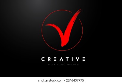 Red V Brush Letter Logo Design. Artistic Handwritten Brush Letters Logo Concept Vector. 