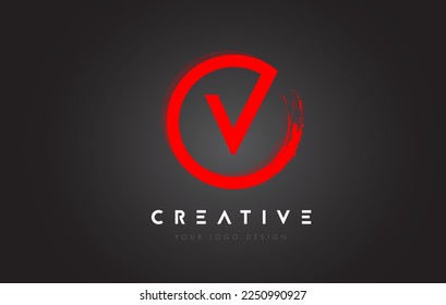 Rotes V-Circular Letter-Logo mit Circle Brush-Design und schwarzem Hintergrund.