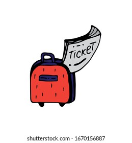 Maleta roja de vacaciones sobre fondo blanco. Jarrón rojo. Maleta para viajes, viaje de vacaciones. Ilustración vectorial de material dibujado a mano. Esbozar esbozo simple. Aislado sobre fondo blanco