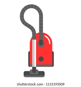 Red vacuum cleaner icon, flat style vector illustration isolated on white background