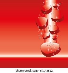 Red valentine background with hearts, vector illustration