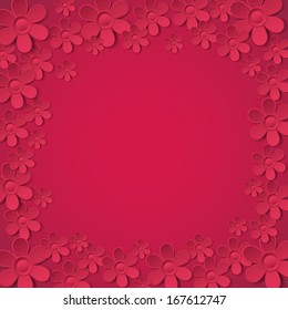 red valentine background with many flowers,  vector illustration