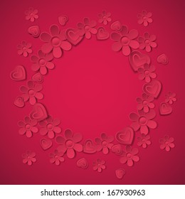 red valentine background with many flowers,  vector illustration