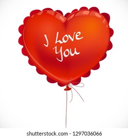 Red Valentine balloon in a heart shape isolated on a white background