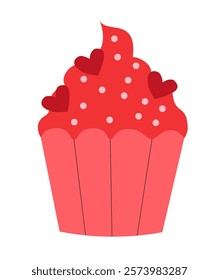 Red Valentine Day Cupcake. Vector flat illustration.