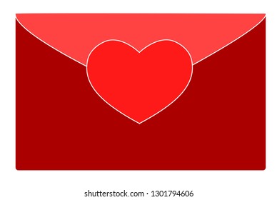 Red Valentine Day envelope with red heart. Vector illustration EPS 10.