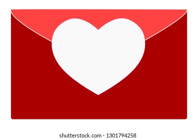 Red Valentine Day envelope with white heart. Vector illustration EPS 10.