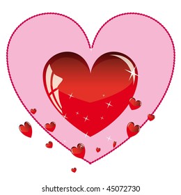 Red Valentine glossy heart, vector illustration.