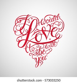 Red valentine heart abstract composition. Vector illustration. Love Lettering calligraphy