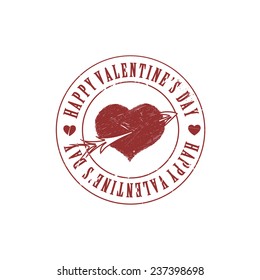Red Valentine heart and arrow grunge retro stamp