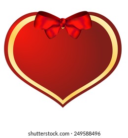 red valentine heart with bow and gold ribbon