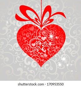 Red valentine heart. Celebration background with heart and place for your text. Vector illustration 