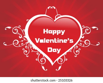 red valentine heart with curls, vector illustration