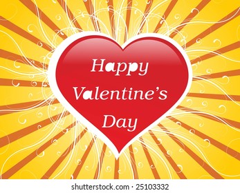 red valentine heart with curls, vector wallpaper