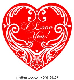 Red valentine heart in floral style isolated on White background. Celebration background with heart. Vector illustration 