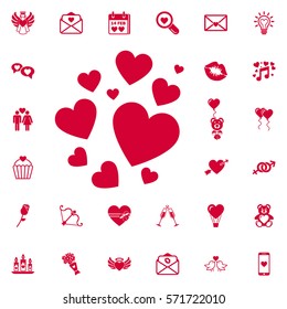 Red valentine heart icon. Love concept. Vector illustration. Set of Valentines icons