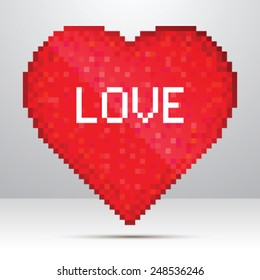 Red Valentine Heart. Pixel Art Style.
