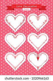 Red valentine hearts decorative frames set. shape of a heart. Element for design.. Vector illustration.