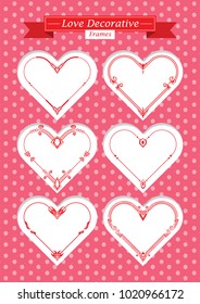 Red valentine hearts decorative frames set. shape of a heart. Element for design.. Vector illustration.