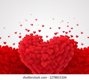 Red Valentine Hearts On bright Background. Love concept. Vector Illustration