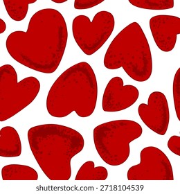 Red Valentine hearts seamless pattern on white background. Vector illustration