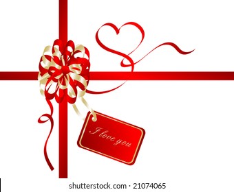 Red valentine ribbon - vector illustration