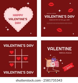 red valentine template set for social media