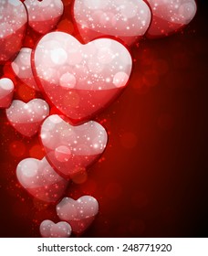 Fondo de San Valentín Rojo con corazones 3d. Ilustración vectorial. 