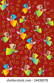 Red Valentine's background with angels