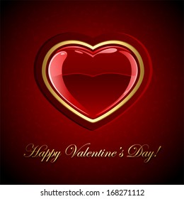 Red valentines background with glossy heart, illustration.