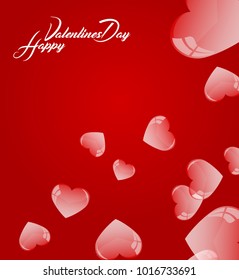 Red Valentines background with shining hearts and flowers. Valentine's Day card.