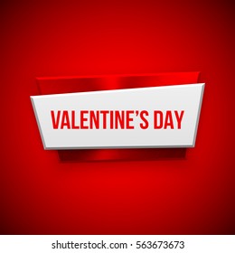 Red Valentines day abstract badge, technology button template with metal texture, chrome, silver, steel and realistic shadow for design concepts, banners, web, prints. Vector illustration