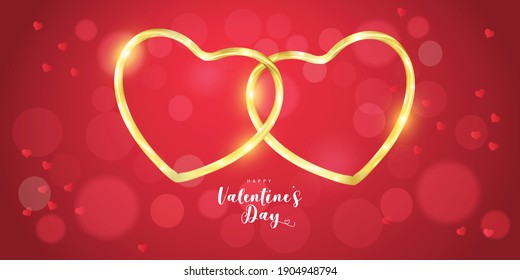 Red Valentine's Day background with 3d hearts on red. Vector illustration. Cute love banner or greeting card. Place for text