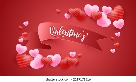 Red Valentinstag Hintergrund mit 3D-Herzen. Vektorgrafik. Cute love Banner oder Grußkarte. 