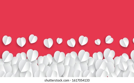 Red Valentines Day Background Composition with White Paper Hearts