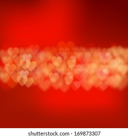 Red Valentine's day background with hearts. Postcard. Vector illustration. 