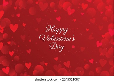 Red Valentine's day background with hearts. Bokeh Valentines day backdrop