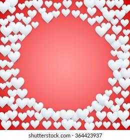 Red Valentines day background with hearts and space for text. Vector Illustration.