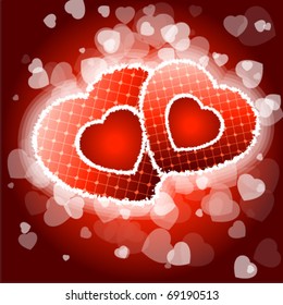 Red Valentines day background with Hearts and sparkles