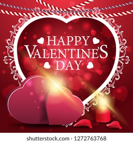 Red Valentine's Day greeting card with two hearts