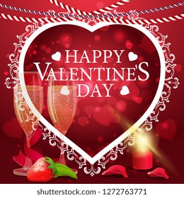 Red Valentine's Day greeting card with glasses of champagne