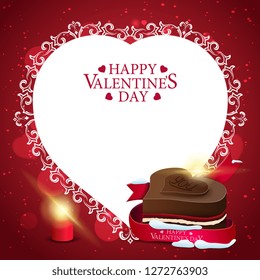 Red Valentine's Day greeting card with chocolate candy