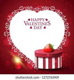 Red Valentine's Day greeting card with gift and strawberry